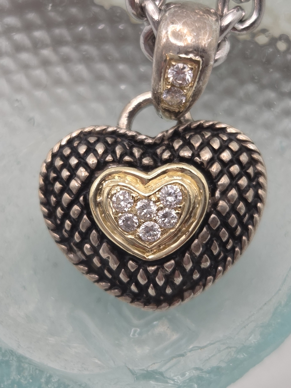 Andrea Candela Amante 18K Gold Sterling Silver Diamond Heart Necklace